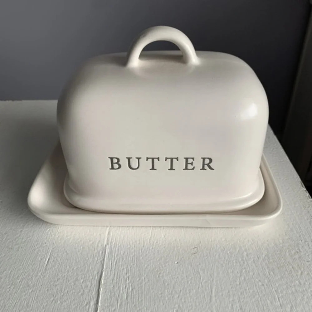 Large Crofton Soft White Farmhouse Cream Butter Dish Porcelain Neutral‎